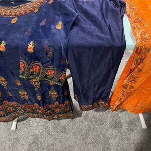 Navy blue and orange combination three pieces